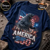 Godzilla x America 250 Years of Freedom Patriotic Navy T-Shirt