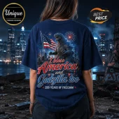 Godzilla x America 250 Years of Freedom Patriotic Navy T-Shirt