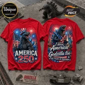 Godzilla x America 250 Years of Freedom Patriotic Red T-Shirt