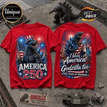 Godzilla x America 250 Years of Freedom Patriotic Red T-Shirt