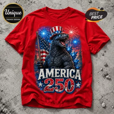 Godzilla x America 250 Years of Freedom Patriotic Red T-Shirt