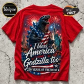 Godzilla x America 250 Years of Freedom Patriotic Red T-Shirt