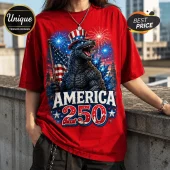 Godzilla x America 250 Years of Freedom Patriotic Red T-Shirt