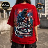 Godzilla x America 250 Years of Freedom Patriotic Red T-Shirt