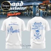 White Good Charlotte tour t-shirt with blue ink sketch of Motel Du Cap and skull graphic back design!