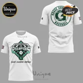 White t-shirt with NCISAA 3A Baseball Champions 2026 design featuring green diamond graphics and baseball imagery!
