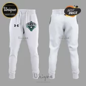 White sweatpants with NCISAA Baseball 3A Champions 2026 logo in green and white on the thigh!