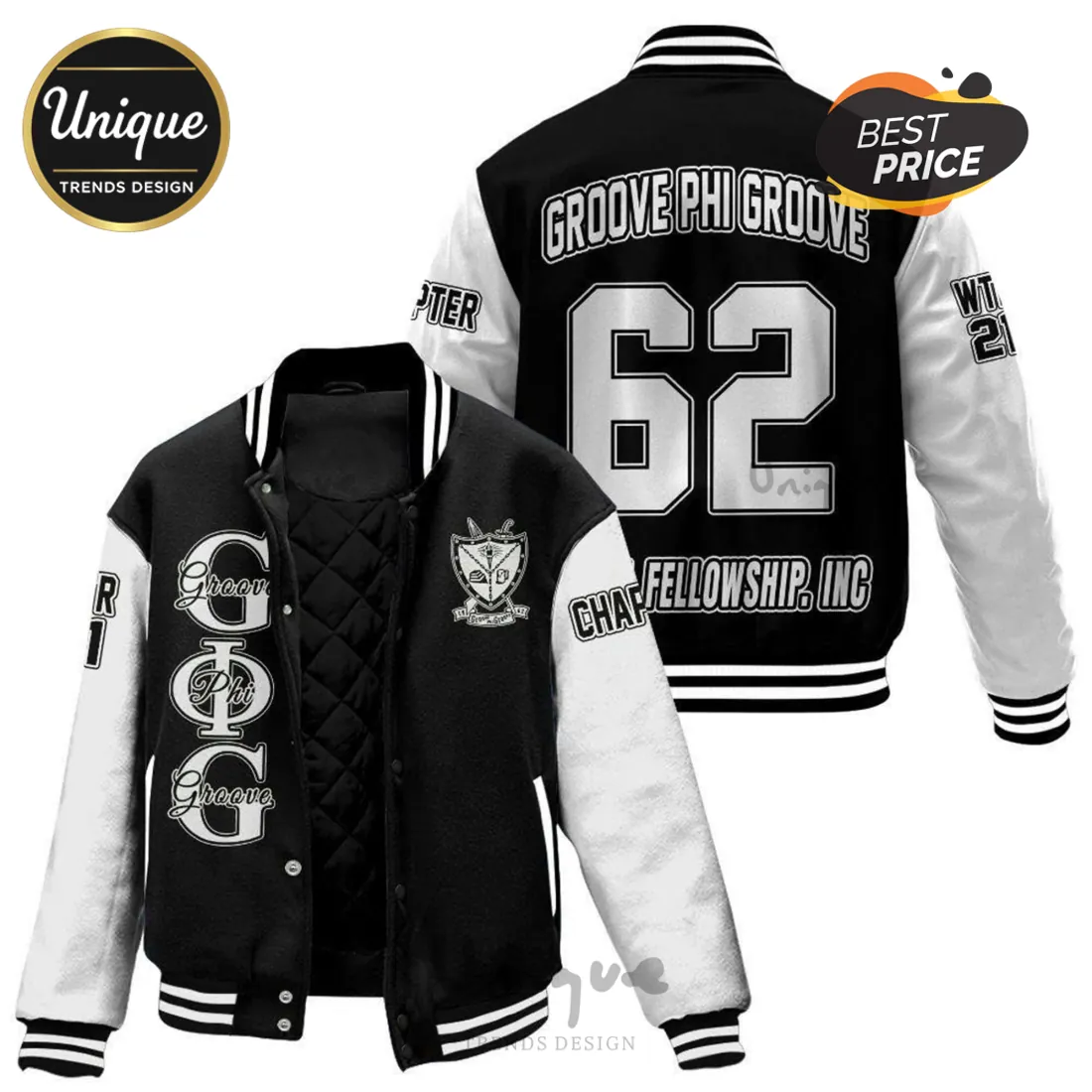 Groove Phi Groove 1962 Vintage Style Varsity Baseball Jacket Groove Phi Groove 1962 Vintage Style Varsity Baseball Jacket