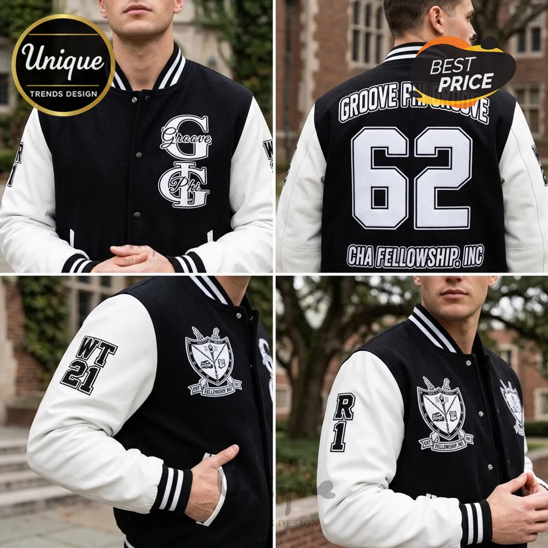 Groove Phi Groove 1962 Vintage Style Varsity Baseball Jacket Groove Phi Groove 1962 Vintage Style Varsity Baseball Jacket