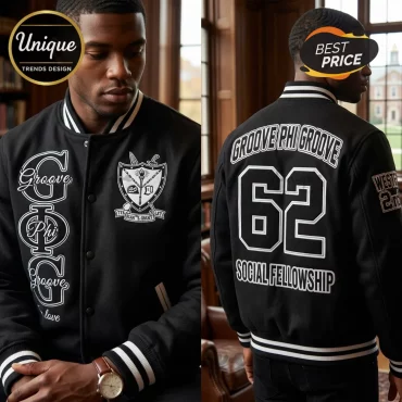 Groove Phi Groove 62 Social Fellowship Black Varsity Jacket