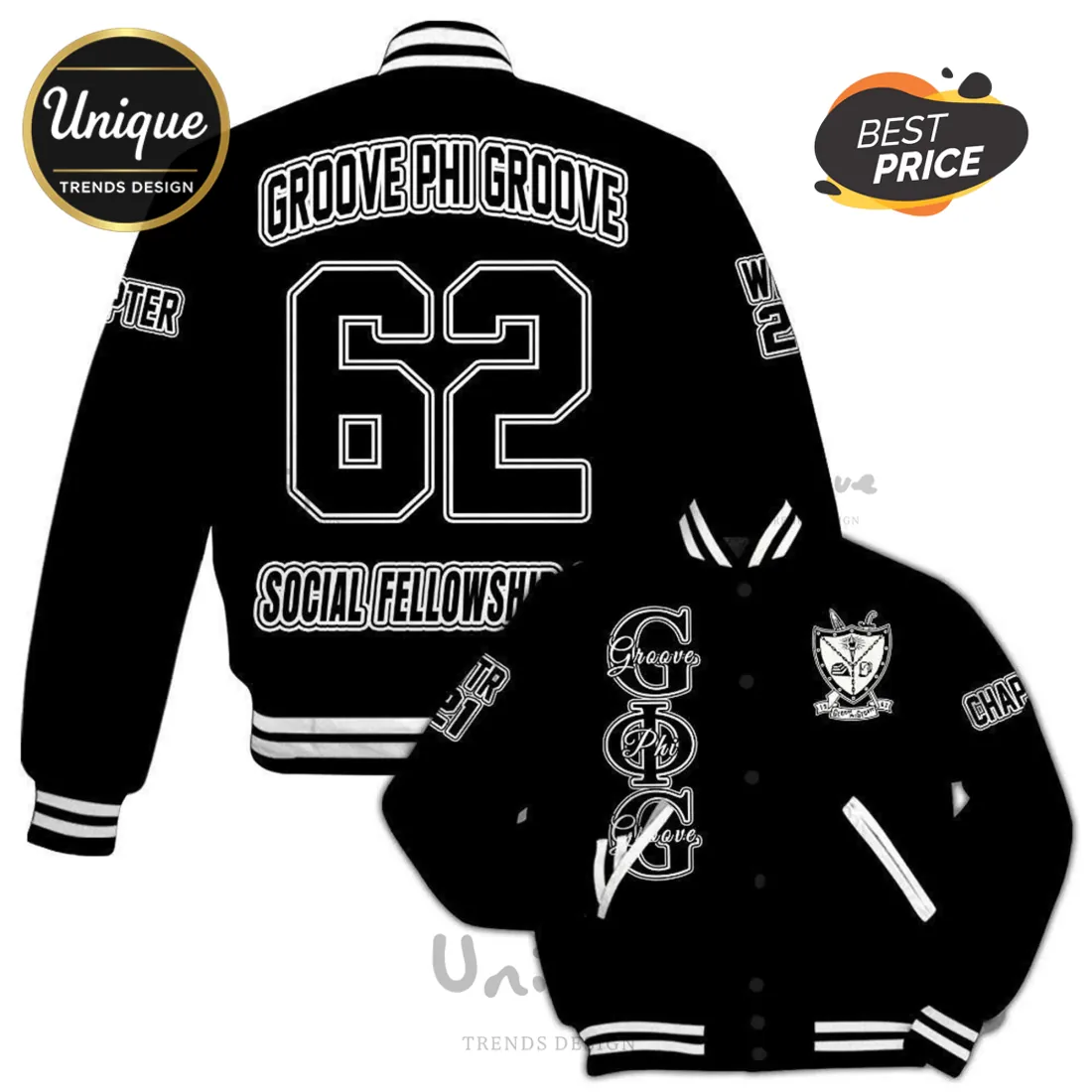 Groove Phi Groove 62 Social Fellowship Black Varsity Jacket Groove Phi Groove 62 Social Fellowship Black Varsity Jacket