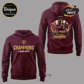 Maroon soccer hoodie featuring Heart of Midlothian crest, Champions 2025-26 text, and a team photo collage on the back!