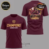 Maroon t-shirt with Hearts FC women team collage print on back and Champions Glorious Hearts text on front chest!