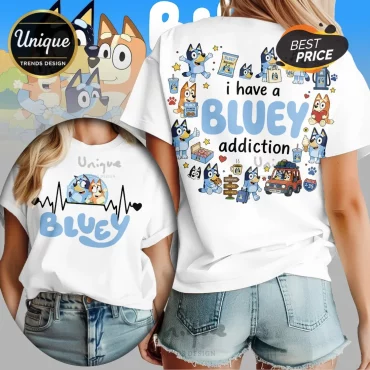 I Have A Bluey Addiction Heartbeat Cute Cartoon T-Shirt