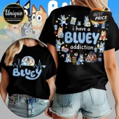 I Have A Bluey Addiction Heartbeat Cute Cartoon T-Shirt
