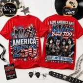 KISS Band America 250 Years of Freedom Patriotic Red T-Shirt