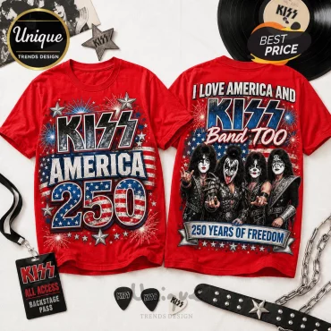 KISS Band America 250 Years of Freedom Patriotic Red T-Shirt