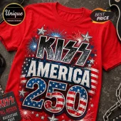 KISS Band America 250 Years of Freedom Patriotic Red T-Shirt