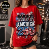 KISS Band America 250 Years of Freedom Patriotic Red T-Shirt