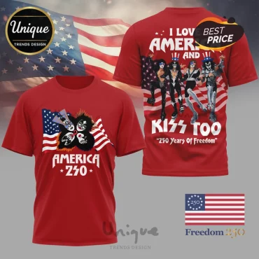 KISS Band American Flag Patriotic 250 Year Anniversary 3D T-Shirt