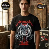 Black t-shirt with red Metallica logo and grey skull graphic featuring I Shall Pass text above a red blood splatter!