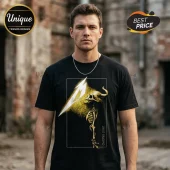 Black t-shirt featuring a golden skeleton design with a jagged white lightning bolt and Chasing Light text!