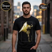 Black t-shirt featuring a gold skeleton graphic with a metal logo and the text Chasing Light in a white rectangular frame!
