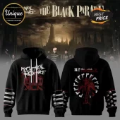 Black My Chemical Romance hoodie with band logo, gothic imagery, and arm stripe details featuring skulls and white lines!