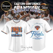 White New York Knicks baseball jersey with orange and blue team branding and Eastern Conference Champions text graphics!
