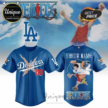 One Piece x Los Angeles Dodgers 2026 Luffy Blue Baseball Jersey