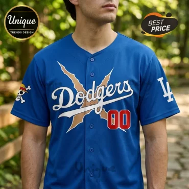One Piece x Los Angeles Dodgers 2026 Luffy Blue Baseball Jersey