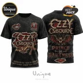 Black Ozzy Osbourne graphic t-shirt with Prince of Darkness text bat and cross print vintage heavy metal concert style!
