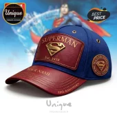 Blue and maroon Superman baseball cap with gold logo, text Superman Est 1938, Man of Steel, and 88th Anniversary!