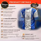 Blue and white Phi Beta Sigma t-shirt with metallic crest and filigree graphics!