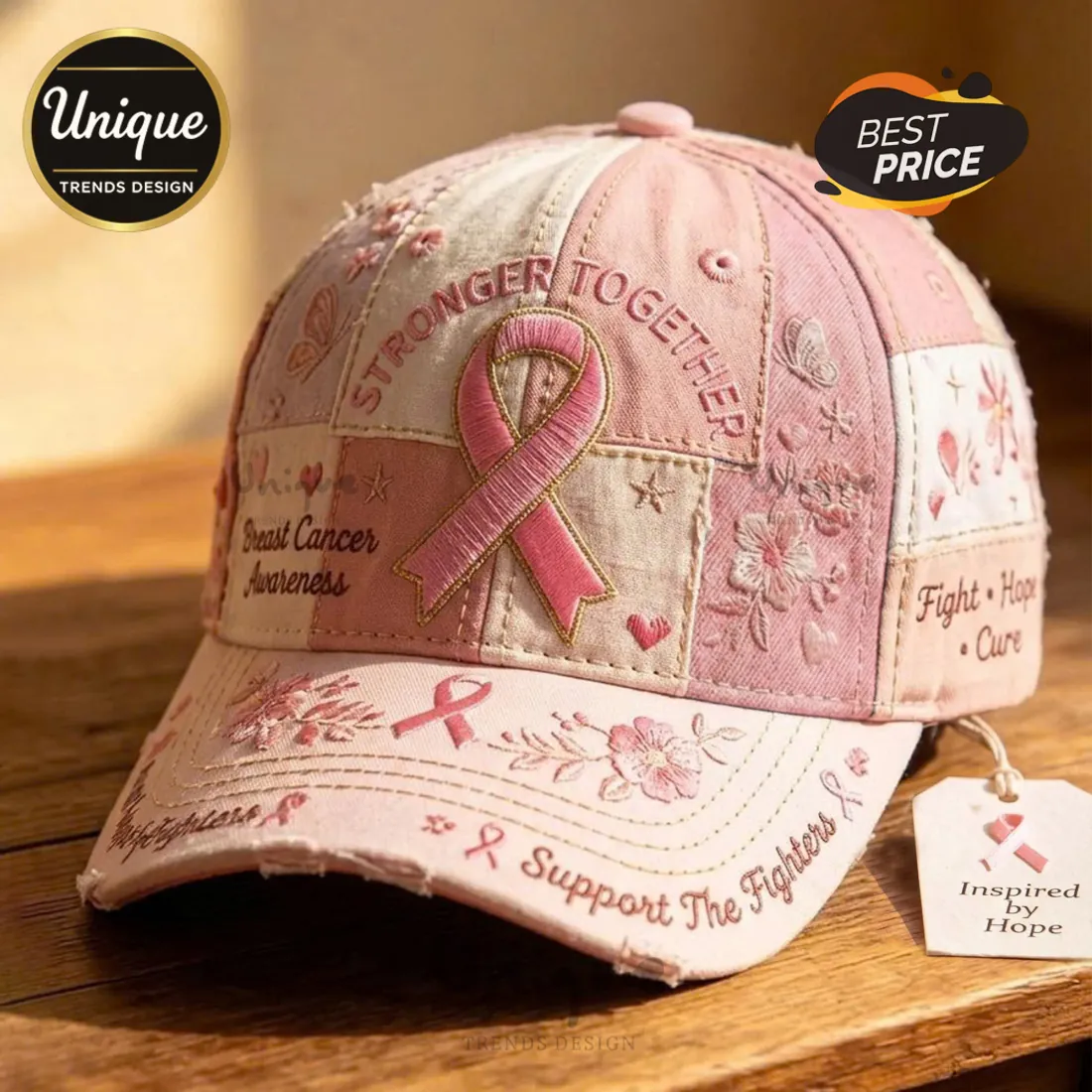 Pink Ribbon Support The Fighters Hope Distressed Baseball Cap Pink Ribbon Support The Fighters Hope Distressed Baseball Cap