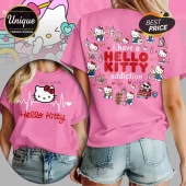 Pink t-shirt with Hello Kitty graphics and text saying i have a HELLO KITTY addiction and Hello Kitty heartbeat design!
