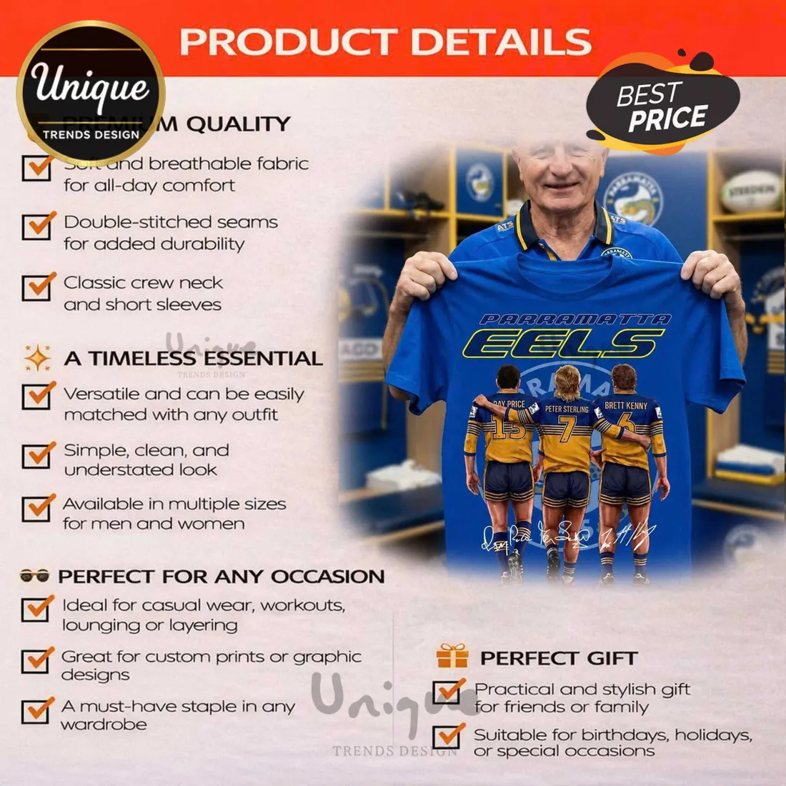 Premium Parramatta Eels Retro Rugby League T-Shirt Premium Parramatta Eels Retro Rugby League T-Shirt