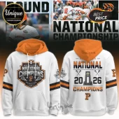 White Princeton lacrosse hoodie with orange hood and black and orange graphics featuring National Champions 2026 text!