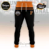 Black joggers with orange waistband and cuffs featuring Princeton Men Lacrosse National Champions 2026 logo graphic!