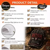 Distressed black baseball cap with red RUSH 1968 2027 embroidery and star logo graphic!