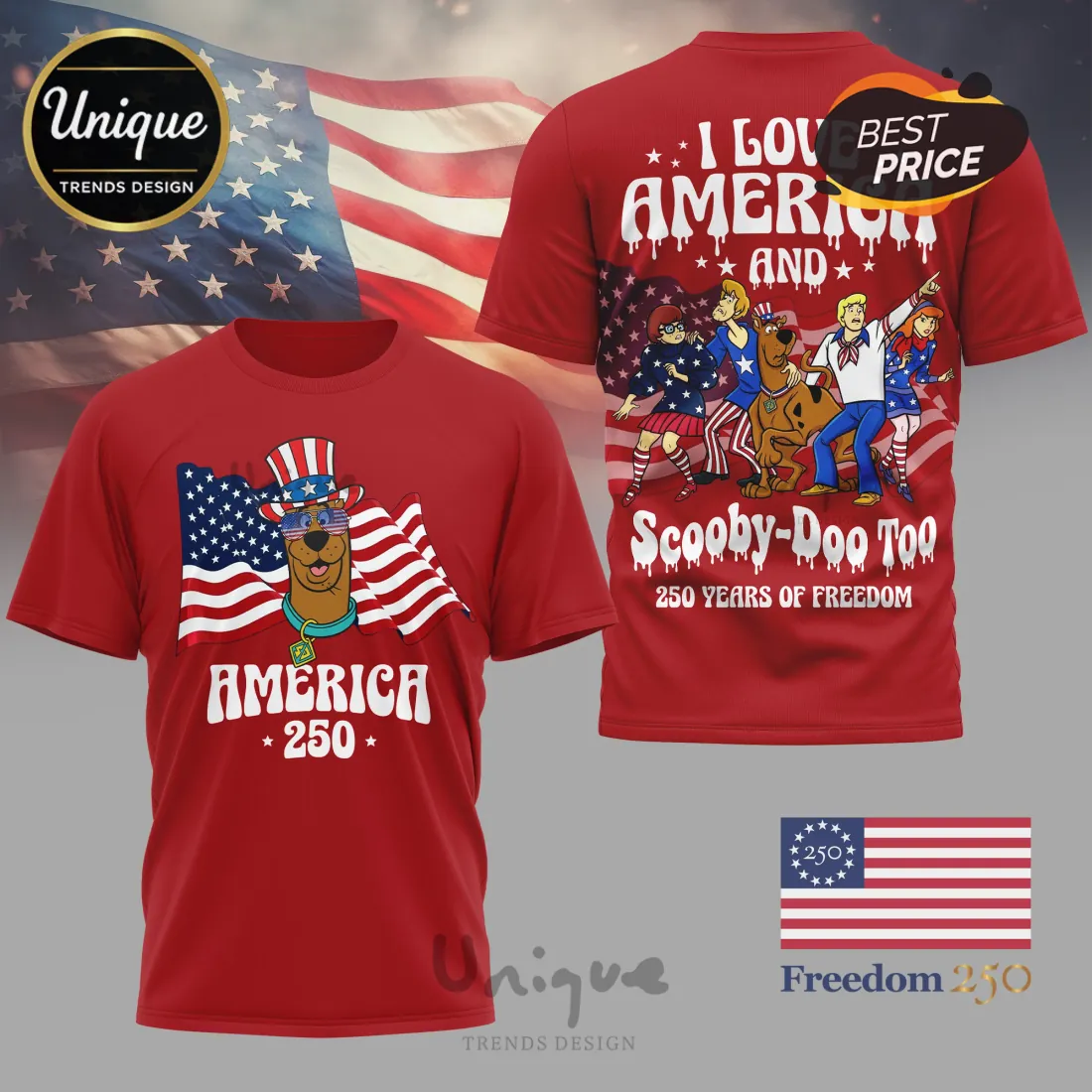 Scooby-Doo America Patriotic 250 Years Freedom 3D T-Shirt Scooby-Doo America Patriotic 250 Years Freedom 3D T-Shirt