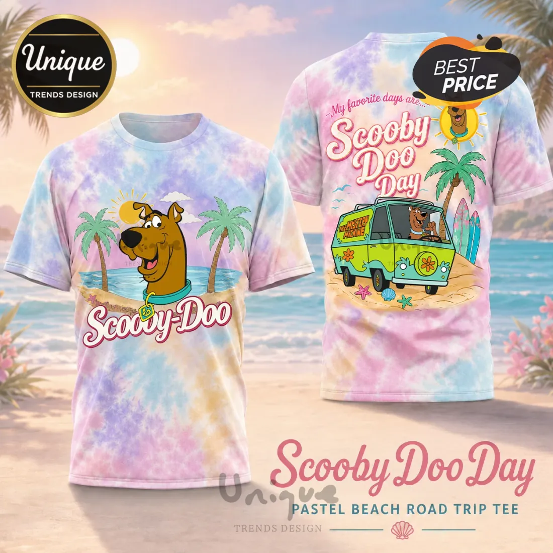 Scooby Doo Day Pastel Beach Road Trip Mystery Machine T-Shirt Scooby Doo Day Pastel Beach Road Trip Mystery Machine T-Shirt