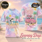 Snoopy Days Pastel Tie Dye Beach Road Pink Shirt