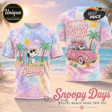 Snoopy Days Pastel Tie Dye Beach Road Pink Shirt