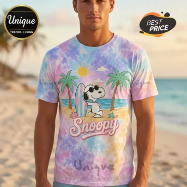 Snoopy Days Pastel Tie Dye Beach Road Pink Shirt