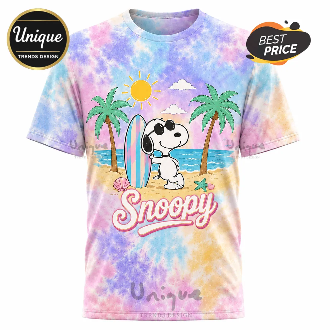 Snoopy Days Pastel Tie Dye Beach Road Pink Shirt Snoopy Days Pastel Tie Dye Beach Road Pink Shirt