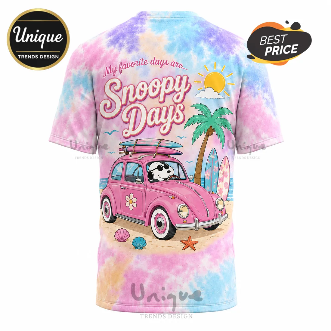 Snoopy Days Pastel Tie Dye Beach Road Pink Shirt Snoopy Days Pastel Tie Dye Beach Road Pink Shirt