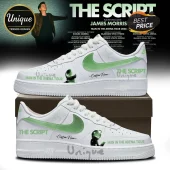 White sneakers with green swoosh, The Script Man In The Arena Tour text, and astronaut graphic.!