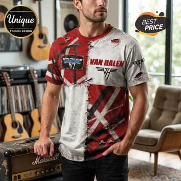 Van Halen Distressed Split Iconic Graphic Rock Band T-Shirt