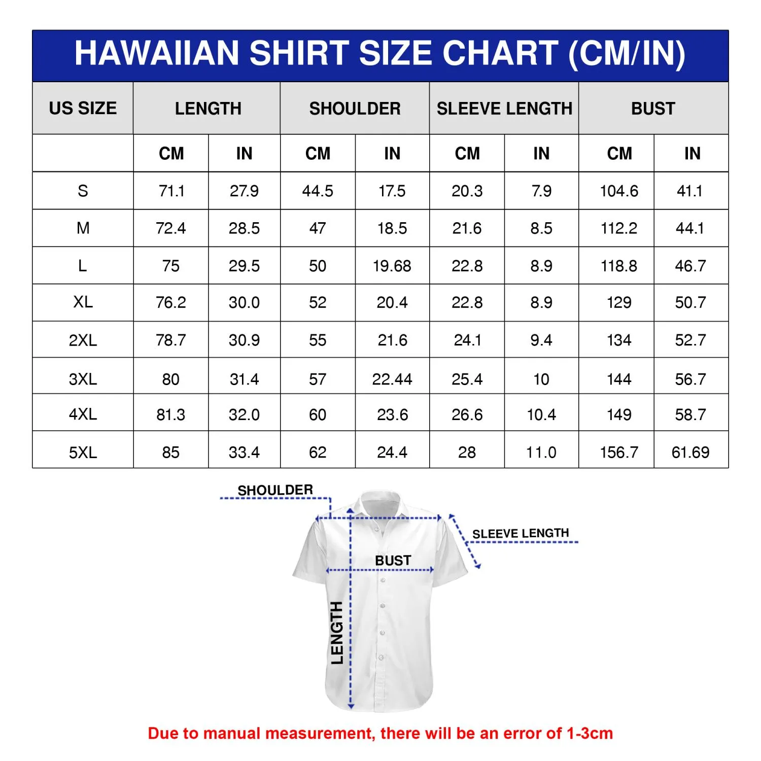 Size Chart Table - UniqueTrendsDesign